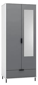 Madric Mirrored Gloss Wardrobe With 2 Doors In Grey And White