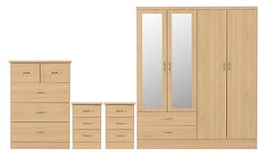 Mack Wooden Bedroom Set With 4 Doors Wardrobe In Sonoma Oak