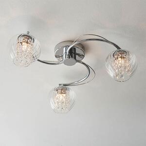 Cardiff 3 Lights Ribbed Glass Semi Flush Ceiling Light In Chrome