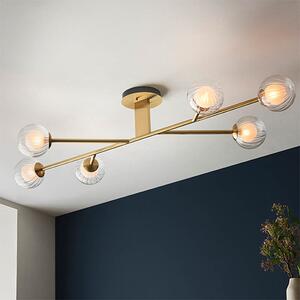 Quincy 6 Lights Semi-Flush Ceiling Light In Satin Brass