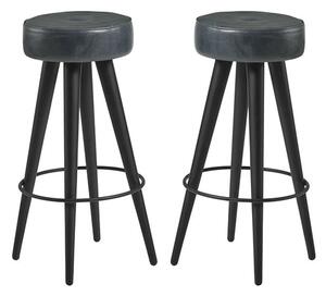 Medina Round Vintage Grey Faux Leather Bar Stools In Pair