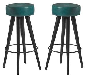 Medina Round Vintage Teal Faux Leather Bar Stools In Pair