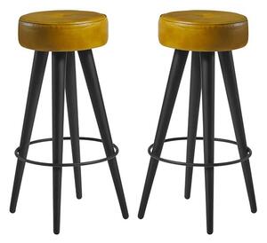 Medina Round Vintage Gold Faux Leather Bar Stools In Pair