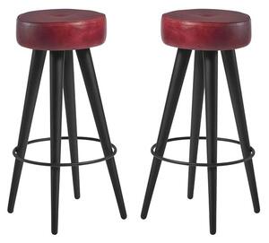 Medina Round Vintage Red Faux Leather Bar Stools In Pair