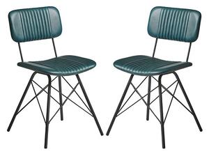 Donna Vintage Teal Genuine Leather Dining Chairs In Pair