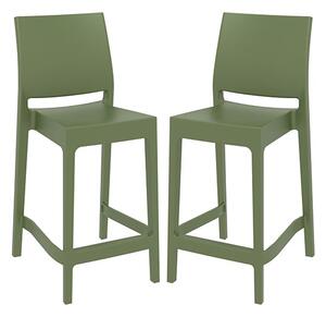 Mesa Olive Green Polypropylene Bar Chairs In Pair