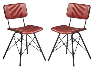 Donna Vintage Red Genuine Leather Dining Chairs In Pair