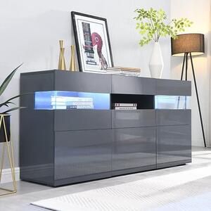 Kirsten High Gloss Sideboard In Grey With LED Lighting