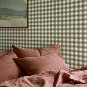 Botanical Green Gingham Wallpaper | Default | Piglet in Bed