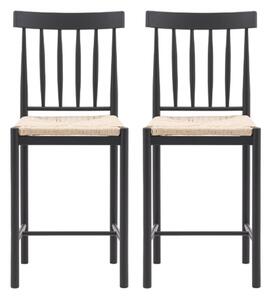 Elvira Meteror Wooden Bar Chairs With Rope Seat In Pair