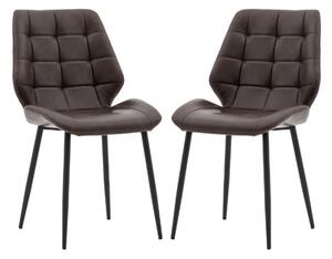 Minford Brown Leather Dining Chairs In Pair