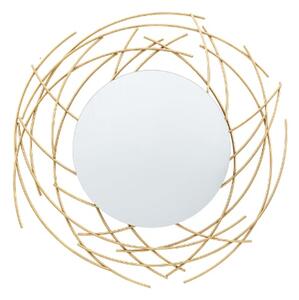 Braking Round Wall Mirror In Gold Iron Frame