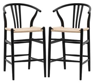 Whiten Black Wooden Bar Chairs In Pair