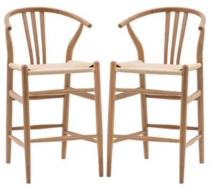 Whiten Natural Wooden Bar Chairs In Pair