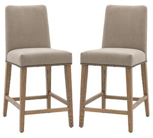 Roselle Cement Grey Fabric Bar Chairs With Oak Legs In Pair