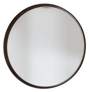 Kinder Round Small Bevelled Wall Mirror In Walnut Wood Frame