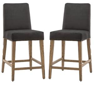 Roselle Mouse Velvet Bar Chairs With Oak Legs In Pair