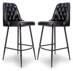 Basel Black Genuine Buffalo Leather Bar Chairs In Pair