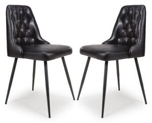 Basel Black Genuine Buffalo Leather Dining Chairs In Pair