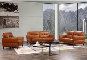 Celina Leather Sofa Suite In Tan With Hardwood Tapered Legs