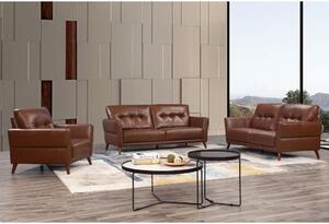 Celina Leather Sofa Suite In Saddle With Hardwood Tapered Legs