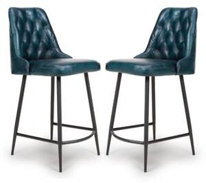 Basel Blue Genuine Buffalo Leather Counter Bar Chairs In Pair