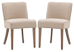 Worland Taupe Fabric Dining Chairs With Wooden Legs In Pair