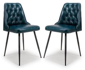 Basel Blue Genuine Buffalo Leather Dining Chairs In Pair