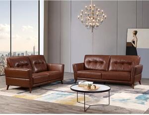 Celina Leather 3+2 Seater Sofa Set In Saddle With Tapered Legs