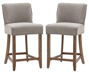 Worland Grey Fabric Bar Chairs With Wooden Legs In Pair