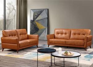 Celina Leather 3+2 Seater Sofa Set In Tan With Tapered Legs