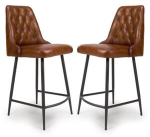 Basel Tan Genuine Buffalo Leather Counter Bar Chairs In Pair