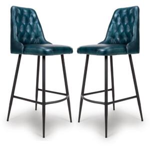 Basel Blue Genuine Buffalo Leather Bar Chairs In Pair