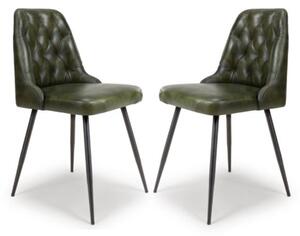 Basel Green Genuine Buffalo Leather Dining Chairs In Pair