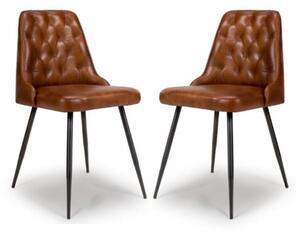 Basel Tan Genuine Buffalo Leather Dining Chairs In Pair