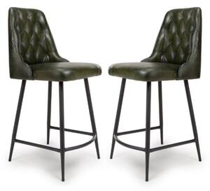 Basel Green Genuine Buffalo Leather Counter Bar Chairs In Pair