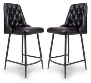 Basel Black Genuine Buffalo Leather Counter Bar Chairs In Pair