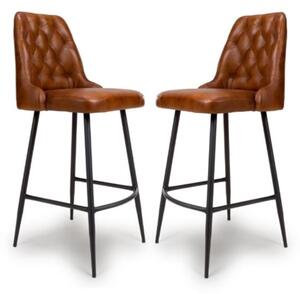 Basel Tan Genuine Buffalo Leather Bar Chairs In Pair