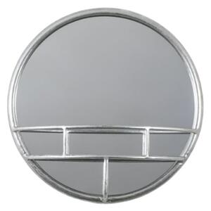 Millan Round Bathroom Mirror With Shelf In Silver Frame