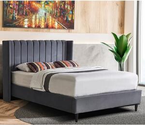 Sewell Soft Velvet Fabric Double Bed In Grey