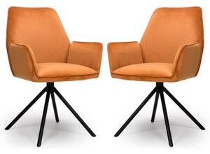 Utica Brunt Orange Carver Velvet Dining Chairs In Pair