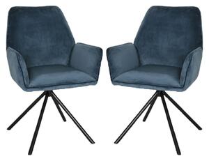 Utica Blue Carver Velvet Dining Chairs In Pair