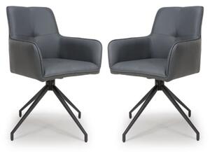 Novato Swivel Grey Faux Leather Dining Chairs In Pair