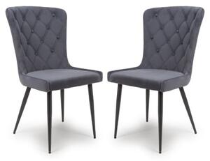 Merill Grey Velvet Dining Chairs With Metal Legs In Pair