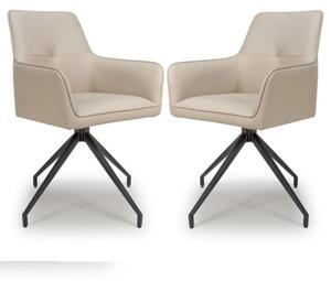 Novato Swivel Taupe Faux Leather Dining Chairs In Pair