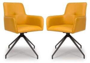 Novato Swivel Ochre Faux Leather Dining Chairs In Pair