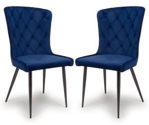 Merill Navy Velvet Dining Chairs With Metal Legs In Pair