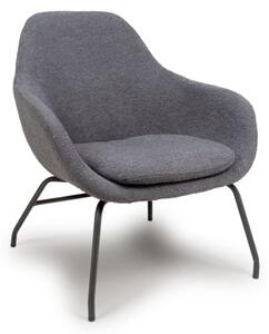 Milan Boucle Fabric Lounge Chair In Grey With Black Metal Legs