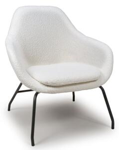 Milan Boucle Fabric Lounge Chair In Ivory With Black Metal Legs