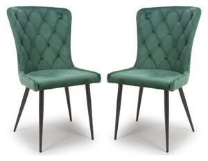 Merill Green Velvet Dining Chairs With Metal Legs In Pair